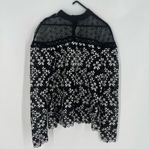 Self-Portrait Antoinette Guipure Mixed Floral Lace Sheer Top Romantic Blouse